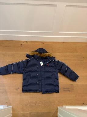 Jordan Navy Puffer Jacket with Faux Fur Hood Trim